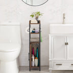 Meuble colonne de salle de bain en bois, Meuble de rangement de salle de bain compact à poser d'angle avec portes et étagères, Porte-rouleau de papier toilette