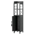 Meuble colonne de salle de bain en bois, Meuble de rangement de salle de bain compact à poser d'angle avec portes et étagères, Porte-rouleau de papier toilette