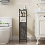 Meuble colonne de salle de bain en bois, Meuble de rangement de salle de bain compact à poser d'angle avec portes et étagères, Porte-rouleau de papier toilette