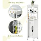 Meuble colonne de salle de bain en bois, Meuble de rangement de salle de bain compact à poser d'angle avec portes et étagères, Porte-rouleau de papier toilette