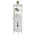 Meuble colonne de salle de bain en bois, Meuble de rangement de salle de bain compact à poser d'angle avec portes et étagères, Porte-rouleau de papier toilette