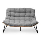Causeuse double Papasan avec coussin, rotin PE tout temps et cadre en métal pour l'intérieur et l'extérieur