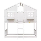 Lit mezzanine cabane de taille double, lit mezzanine cabane en bois avec échelle et barrières de sécurité pour enfants