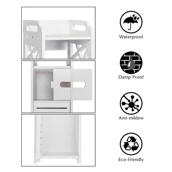 Meuble de rangement de salle de bain à 4 niveaux, étagère autoportante avec 2 portes