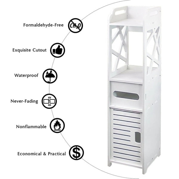 Meuble de rangement de salle de bain à 4 niveaux, étagère autoportante avec 2 portes
