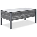 Ensemble de mobilier de patio 4 pièces, ensemble de conversation de jardin extérieur avec table en verre trempé, sièges profonds et coussins épais