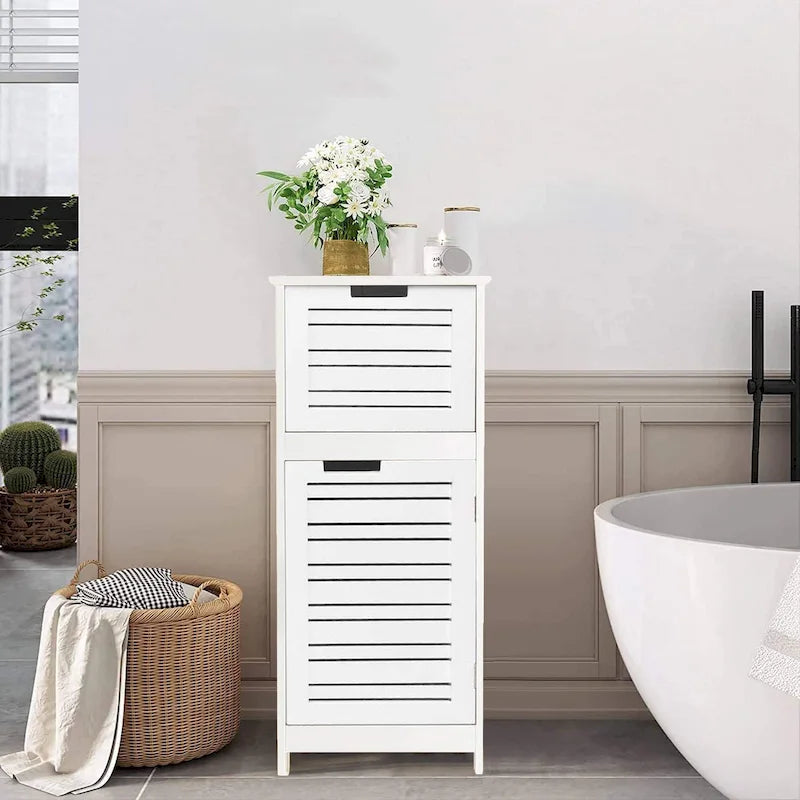 Meuble de rangement pour linge de salle de bain blanc avec porte ventilée et tiroir - 14.7L x 11.13W x 32.12H