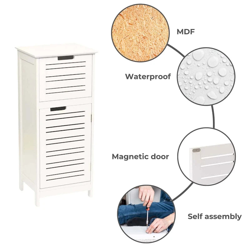 Meuble de rangement pour linge de salle de bain blanc avec porte ventilée et tiroir - 14.7L x 11.13W x 32.12H