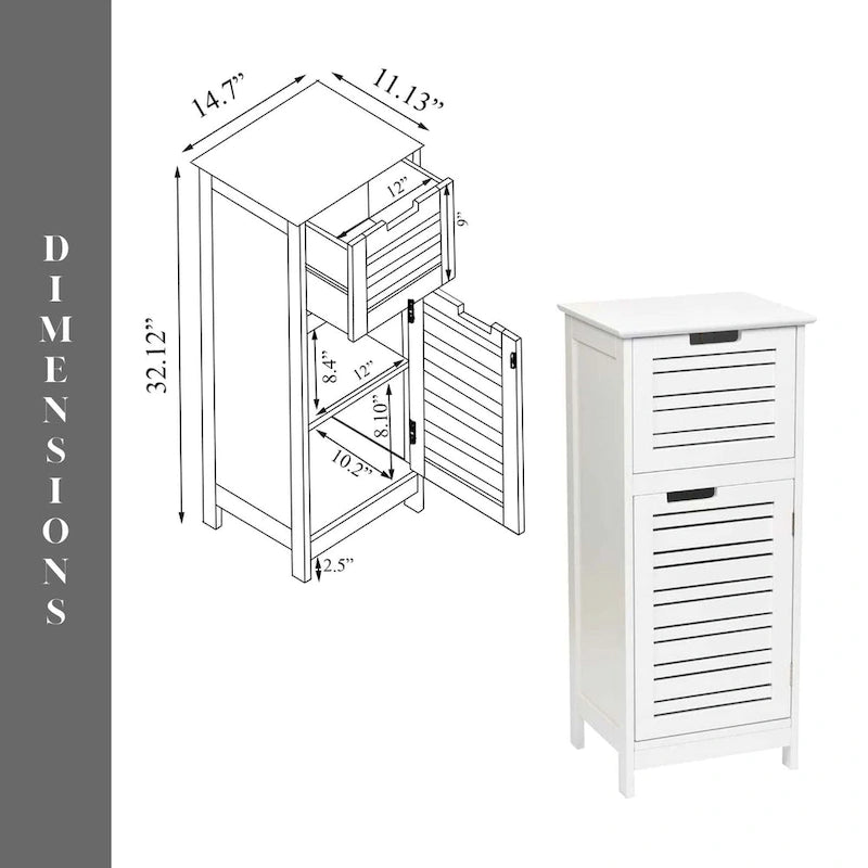 Meuble de rangement pour linge de salle de bain blanc avec porte ventilée et tiroir - 14.7L x 11.13W x 32.12H