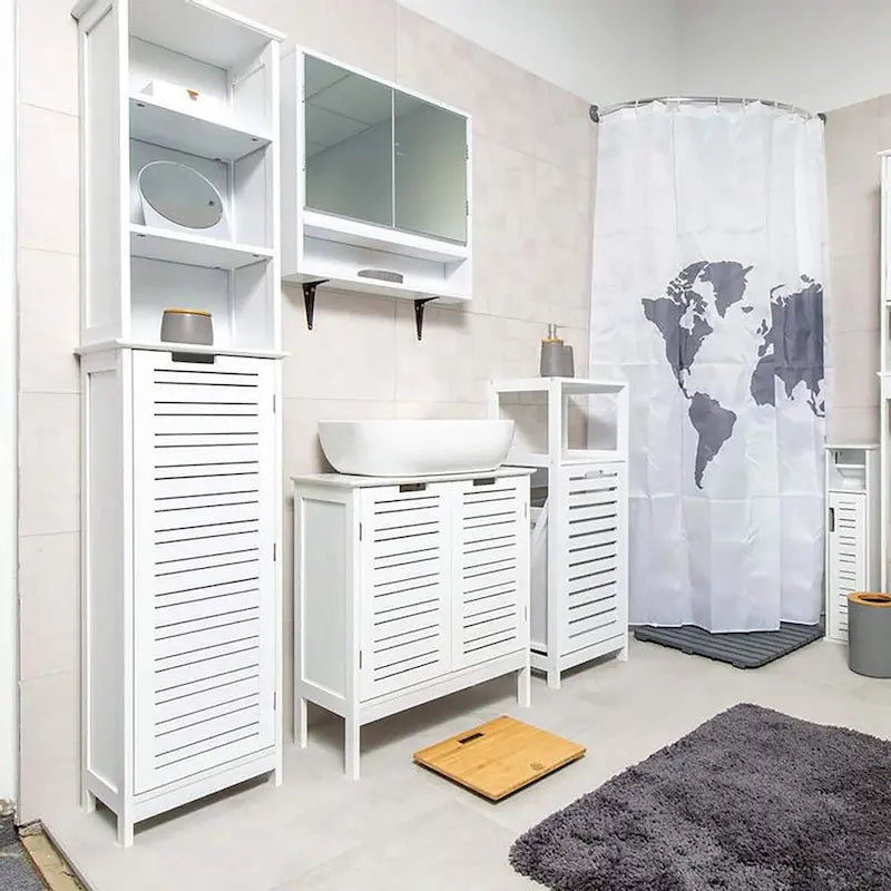 Meuble de rangement pour linge de salle de bain blanc avec porte ventilée et tiroir - 14.7L x 11.13W x 32.12H