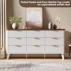 Commode cannelée à 9 tiroirs, commode moderne, meuble TV en bois, design à profil incurvé, pour salon, couloir