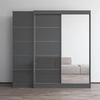 Armoire 2 portes avec miroir, façade vitrée, 2 personnes (Gris / Noir / Blanc)