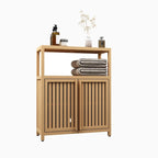 Grand meuble de rangement en bambou pour salle de bain, salon, armoire de rangement en bambou pour salle de bain avec étagères
