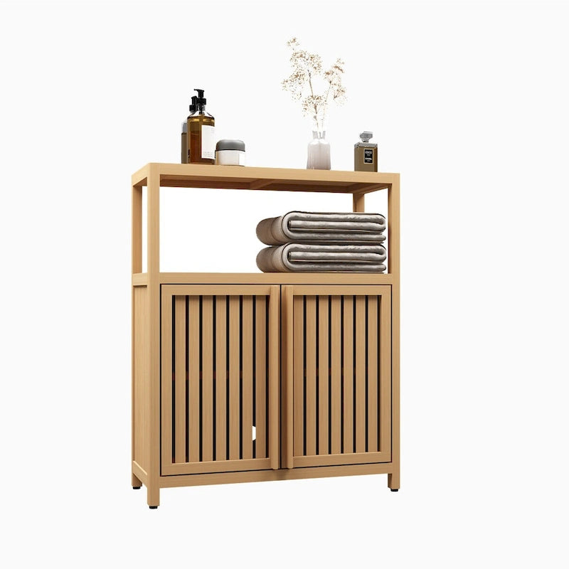 Grand meuble de rangement en bambou pour salle de bain, salon, armoire de rangement en bambou pour salle de bain avec étagères