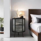 22.25 Floor Coner Cabinet with Tempered Glass Door & Storage Shelves