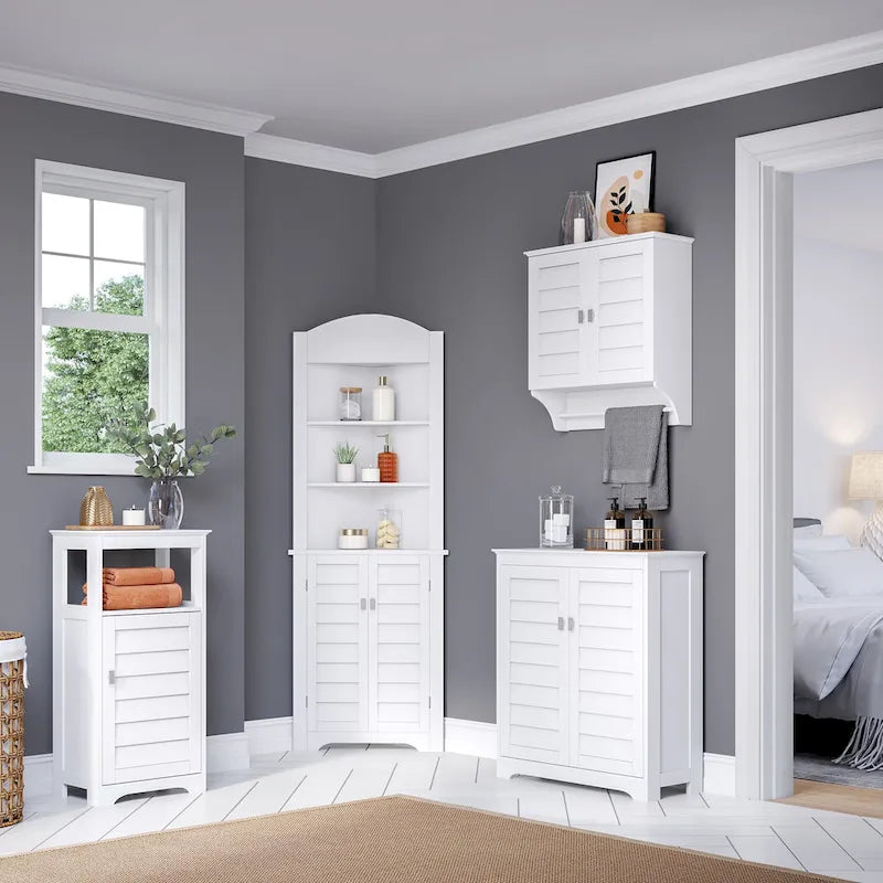 Meuble de rangement et organisateur de salle de bain et buanderie à deux portes avec étagères réglables - Blanc