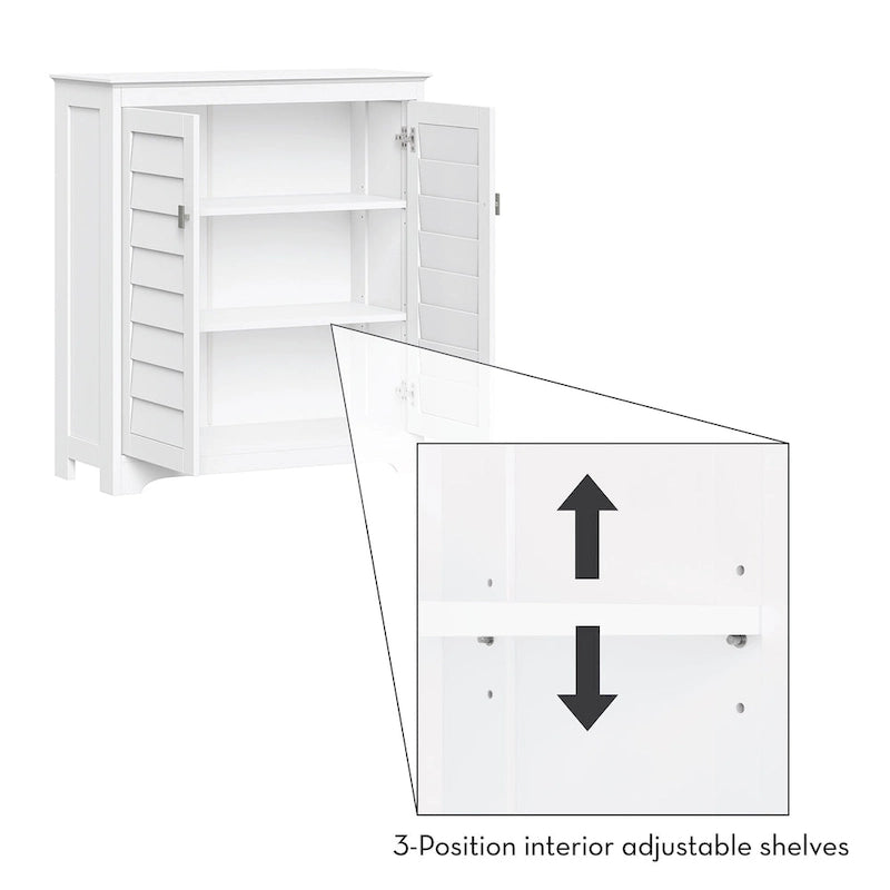 Meuble de rangement et organisateur de salle de bain et buanderie à deux portes avec étagères réglables - Blanc