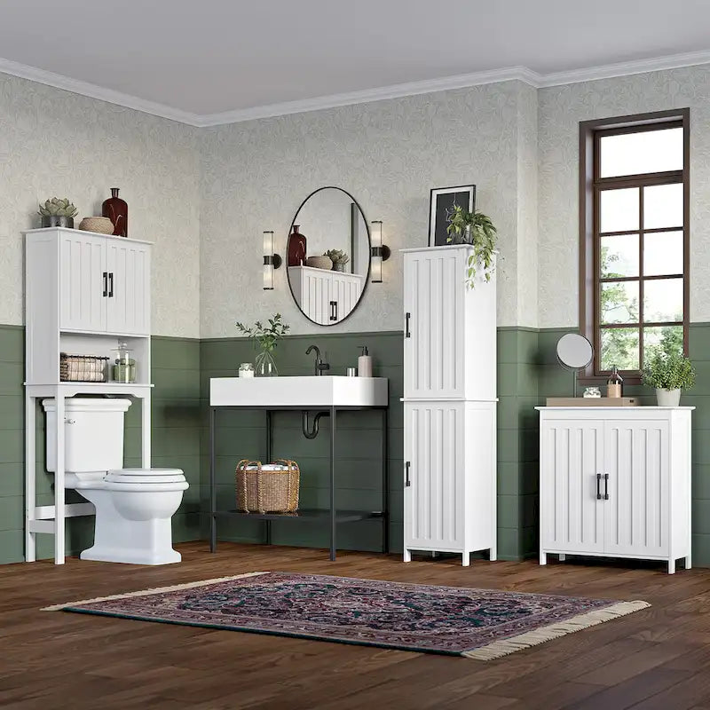 Meuble haut de rangement de salle de bain avec portes et étagères réglables - Blanc