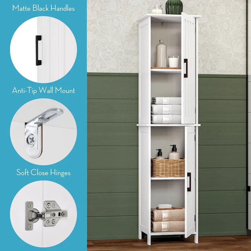 Meuble haut de rangement de salle de bain avec portes et étagères réglables - Blanc