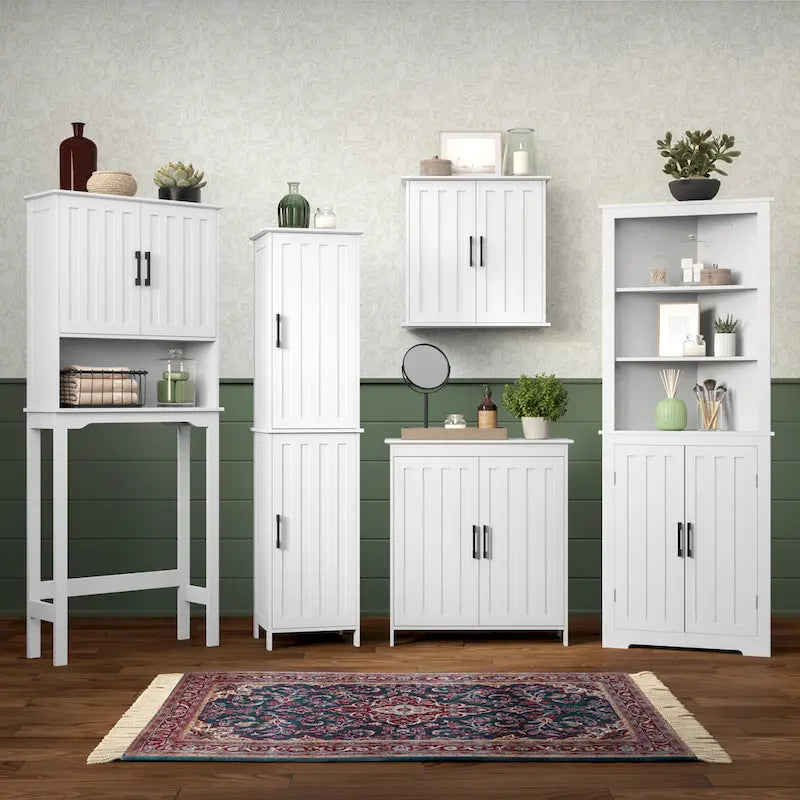 Meuble haut de rangement de salle de bain avec portes et étagères réglables - Blanc