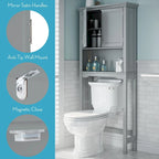 Meuble de rangement mural de salle de bain avec étagère réglable à placer au-dessus des toilettes – Gris