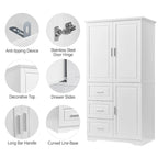 Armoire de rangement avec portes et trois tiroirs, 81 cm (32 po) l. x 183 cm (72 po) H