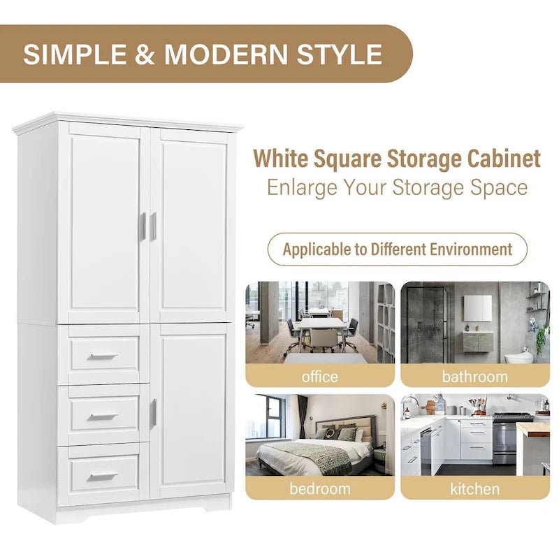 Armoire de rangement avec portes et trois tiroirs, 81 cm (32 po) l. x 183 cm (72 po) H