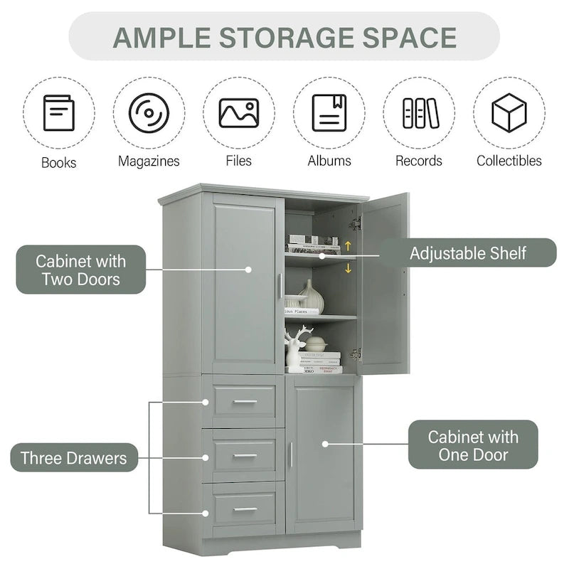 Armoire de rangement avec portes et trois tiroirs, 81 cm (32 po) l. x 183 cm (72 po) H