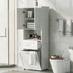 Meuble Colonne de Salle de Bain avec Panier à Linge, Grand Espace de Rangement