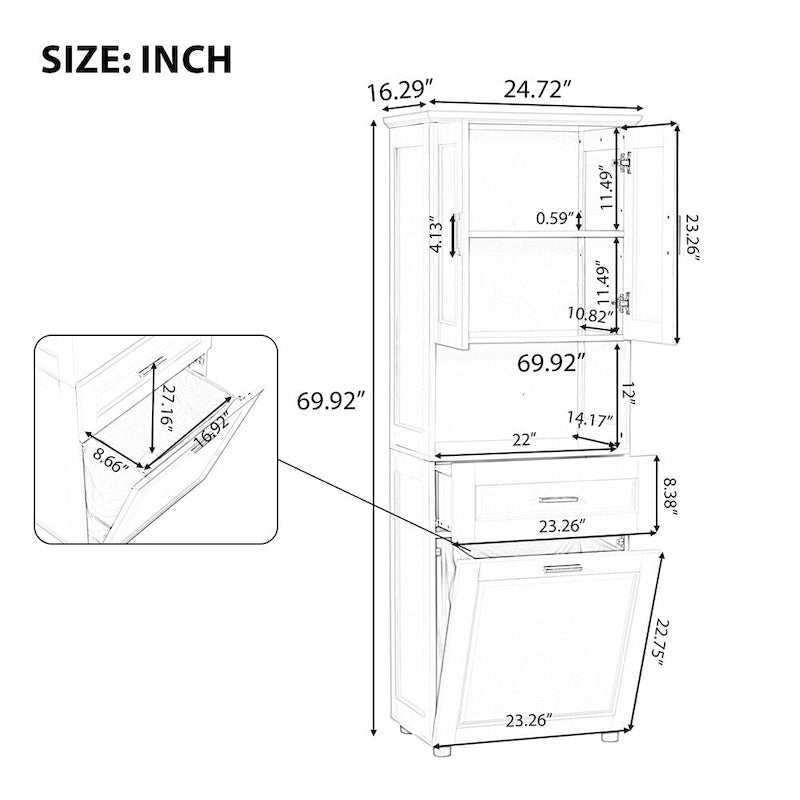 Meuble Colonne de Salle de Bain avec Panier à Linge, Grand Espace de Rangement