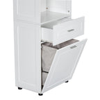 Meuble Colonne de Salle de Bain avec Panier à Linge, Grand Espace de Rangement