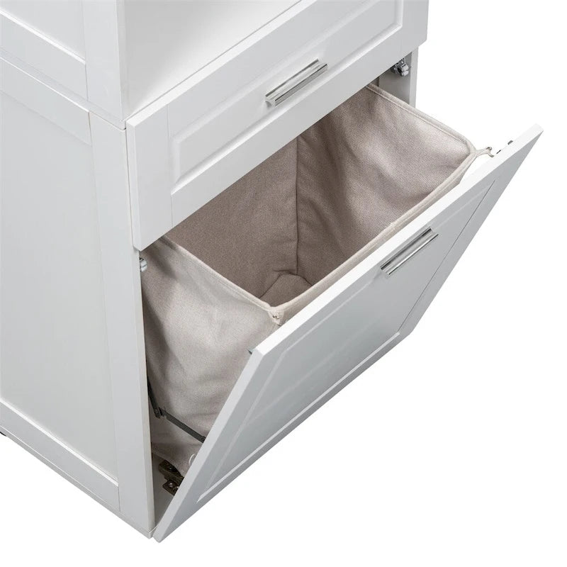 Meuble Colonne de Salle de Bain avec Panier à Linge, Grand Espace de Rangement