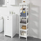 Meuble de rangement haut de salle de bain blanc avec étagères et tiroirs