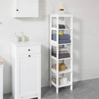 Meuble de rangement haut de salle de bain blanc avec étagères et tiroirs