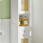 Meuble de rangement haut de salle de bain blanc avec étagères et tiroirs