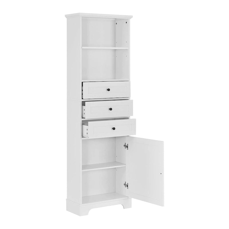 Meuble de salle de bain autoportant de 173 cm de haut avec 3 tiroirs et étagères réglables