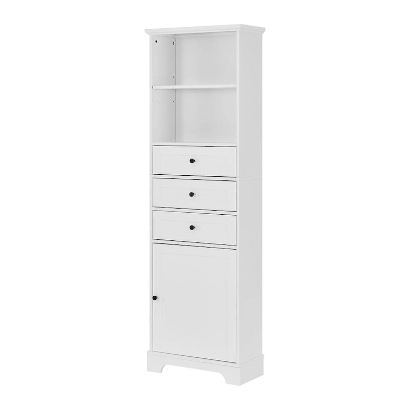 Meuble de salle de bain autoportant de 173 cm de haut avec 3 tiroirs et étagères réglables