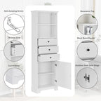 Meuble de salle de bain autoportant de 173 cm de haut avec 3 tiroirs et étagères réglables