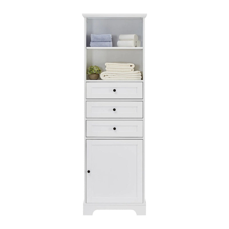 Meuble de salle de bain autoportant de 173 cm de haut avec 3 tiroirs et étagères réglables