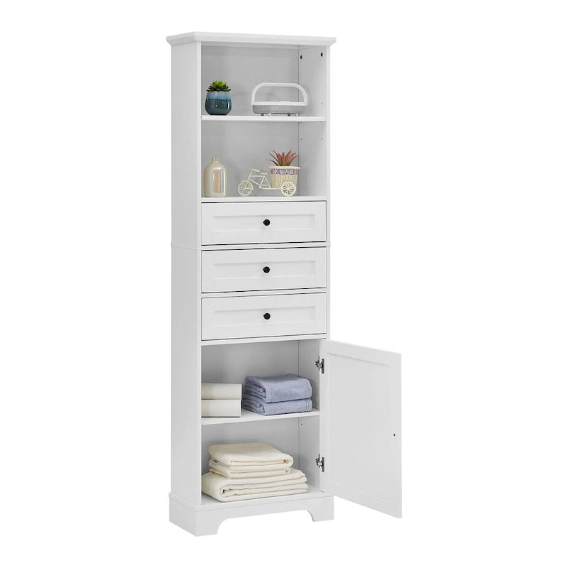 Meuble de salle de bain autoportant de 173 cm de haut avec 3 tiroirs et étagères réglables