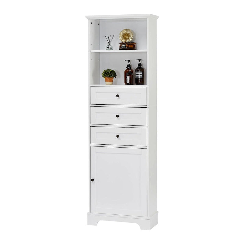 Meuble de salle de bain autoportant de 173 cm de haut avec 3 tiroirs et étagères réglables