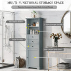 Meuble de salle de bain autoportant de 173 cm de haut avec 3 tiroirs et étagères réglables