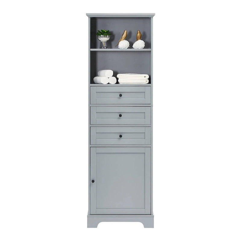 Meuble de salle de bain autoportant de 173 cm de haut avec 3 tiroirs et étagères réglables