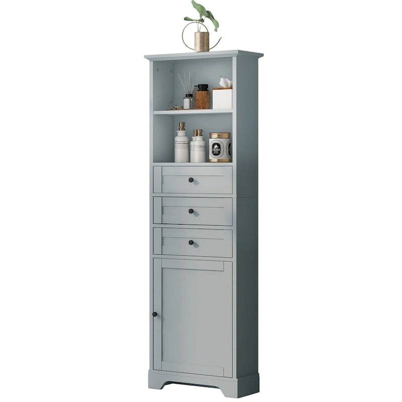 Meuble de salle de bain autoportant de 173 cm de haut avec 3 tiroirs et étagères réglables