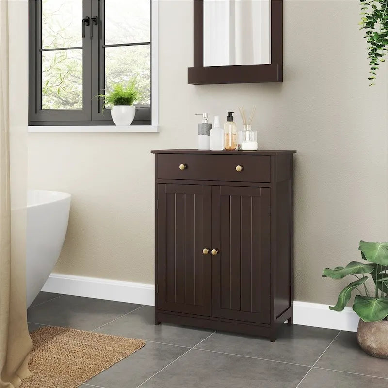 Meuble de salle de bain autoportant avec 1 tiroir et 2 portes