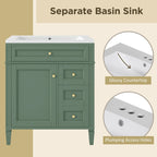 Meuble-lavabo de salle de bain de 76 cm avec lavabo intégré, meuble de rangement de salle de bain avec 2 tiroirs et un tiroir basculant, meuble-lavabo à vasque unique