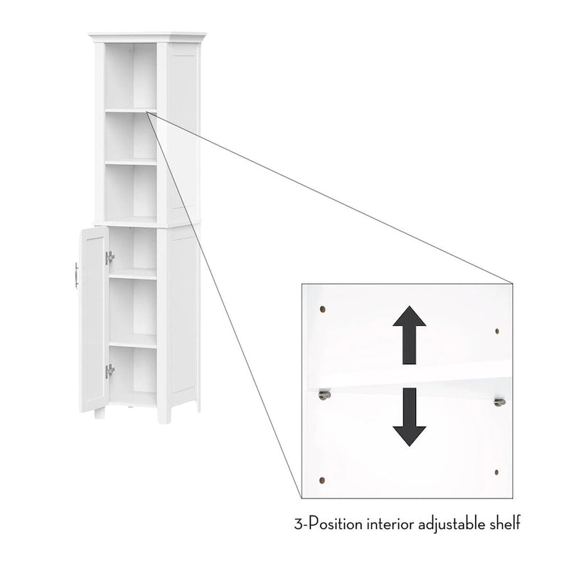 Meuble de salle de bain haut à une porte avec étagères ouvertes et réglables - Blanc