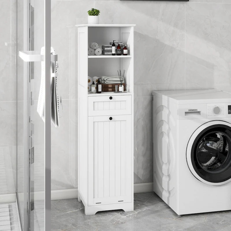Meuble de rangement pour linge sale avec tiroir, 1 compartiment basculant