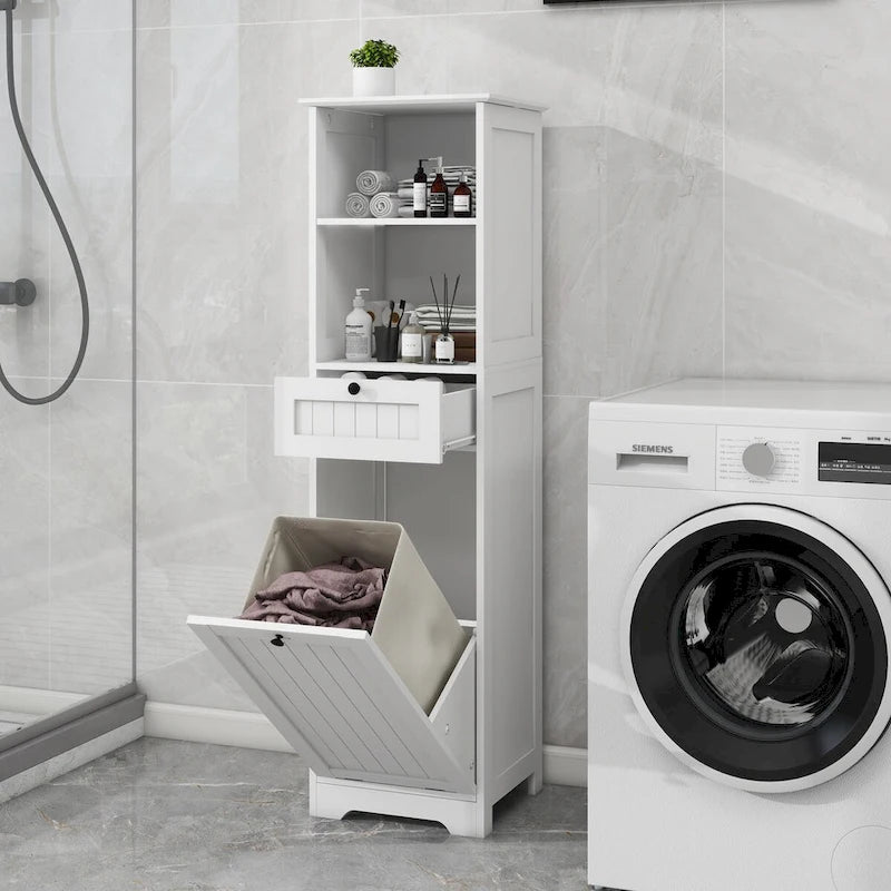 Meuble de rangement pour linge sale avec tiroir, 1 compartiment basculant