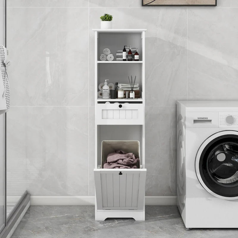 Meuble de rangement pour linge sale avec tiroir, 1 compartiment basculant